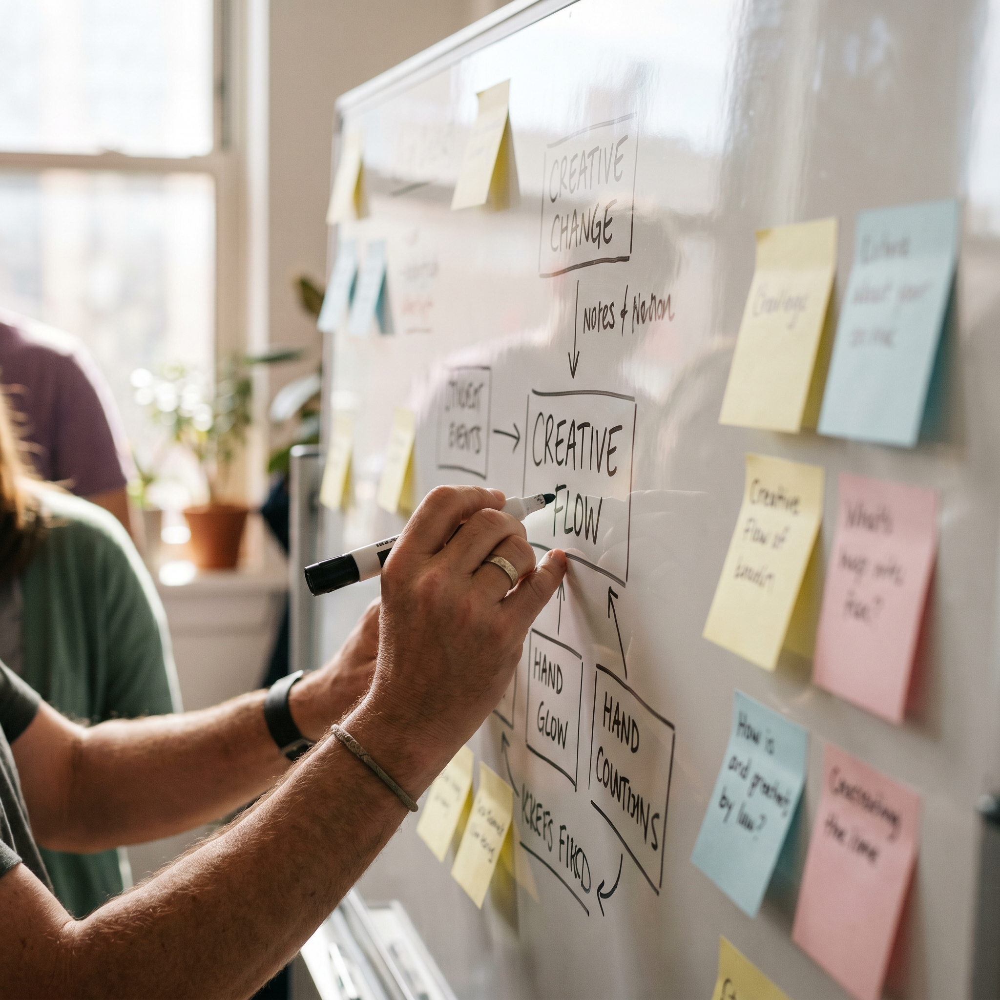 Detail van een whiteboard met aantekeningen